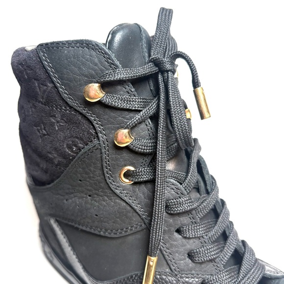 Louis Vuitton Black Leather/Suede Cliff Top Wedge Sneakers | 37 - Picture 5 of 9